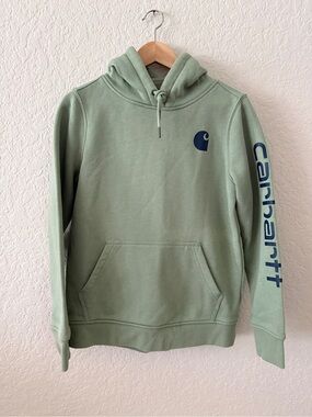 Carhartt Men’s Sage Green Crewneck Hoodie with Navy Logo